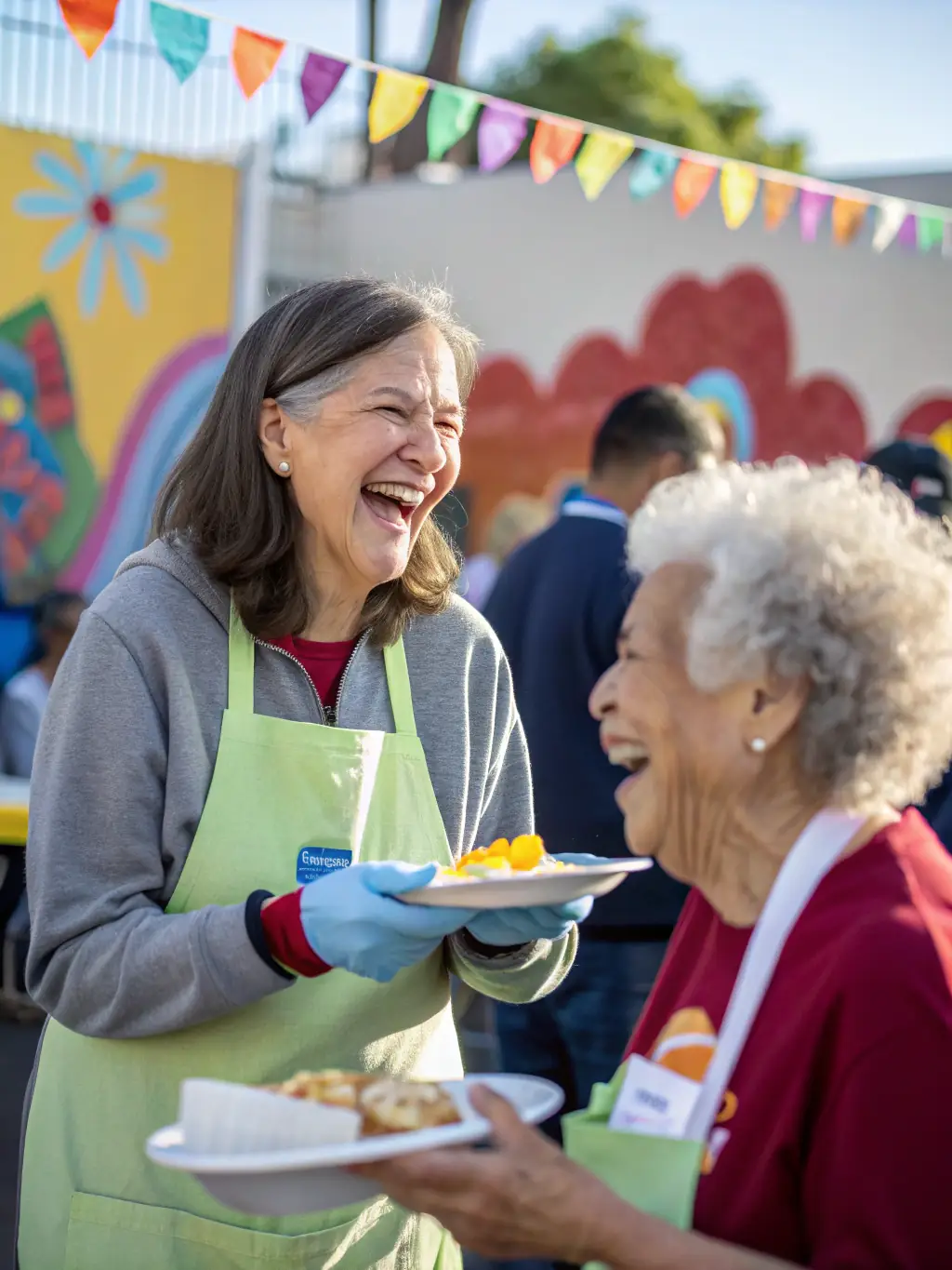 A senior volunteer assisting with event setup at FOYER DES ANCIENS, highlighting the chance to give back to the community and make a difference.