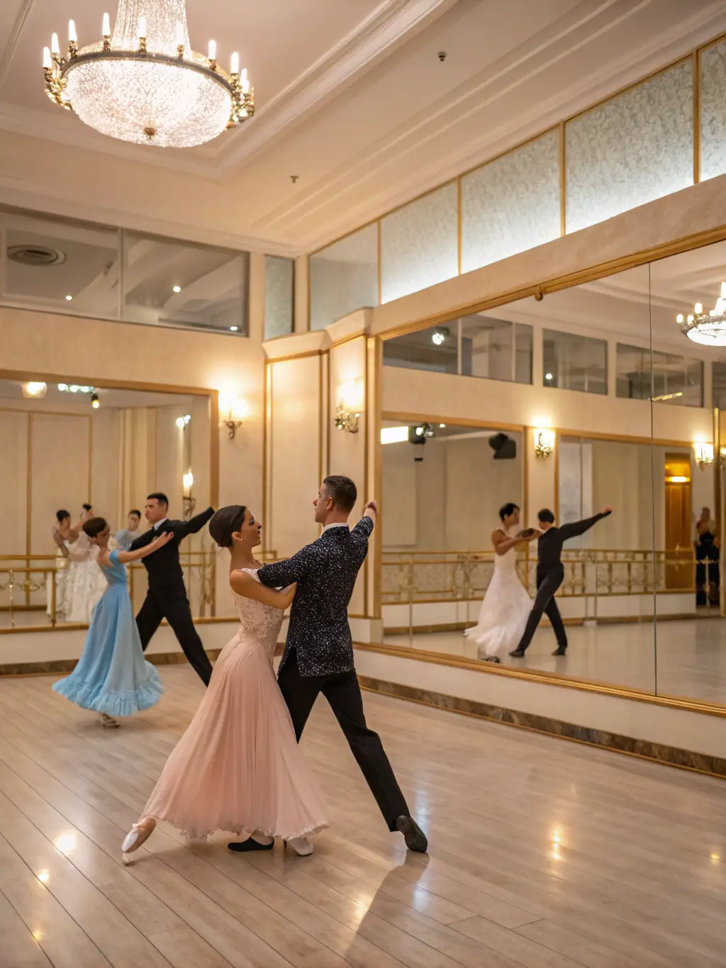 Seniors participating in a gentle dance class, moving gracefully to the music in a spacious studio at FOYER DES ANCIENS.